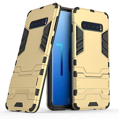 Ударопрочный чехол-подставка Transformer для Samsung Galaxy S10+ с мощной защитой корпуса Золотой / Champagne Gold