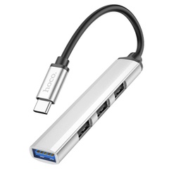 Перехідник Hoco HB26 4in1 (Type-C to USB3.0+USB2.0*3), silver