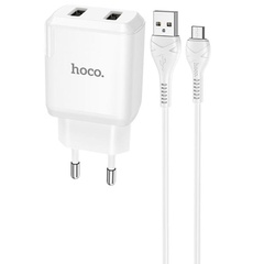 МЗП HOCO N7 (2USB / 2,1A) + USB - MicroUSB, Белый