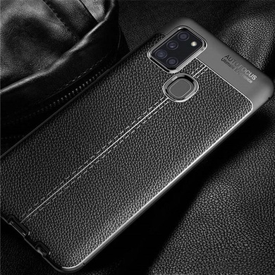 TPU чехол фактурный (с имитацией кожи) для Samsung Galaxy A21s Черный