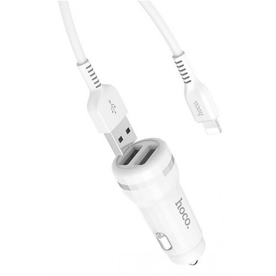 АЗП Hoco Z27 Staunch (2USB 2.4A) (+кабель Lighthing), Белый
