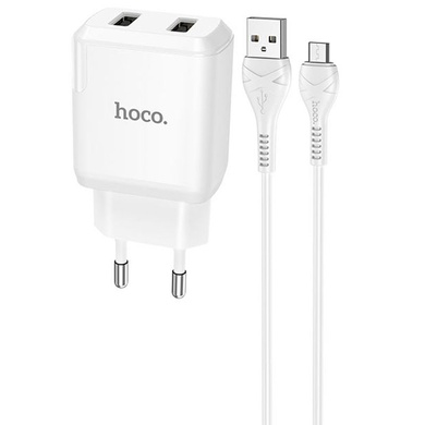 СЗУ HOCO N7 (2USB/2,1A) + USB - MicroUSB Белый