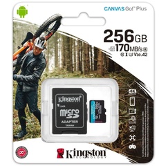Карта пам'яті Kingston MicroSDXC 256 GB U3 Canvas Go! Plus R170MB/s 90W + adapter (SDCG3/256GB), Black