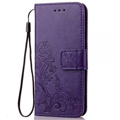 Кожаный чехол (книжка) Four-leaf Clover с визитницей для Sony Xperia XZ4, Фіолетовий