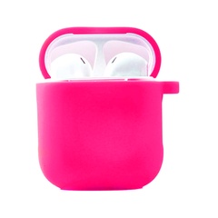 Силиконовый футляр с микрофиброй для наушников Airpods 1/2 Розовый / Barbie pink