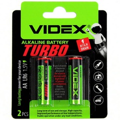 Батарейка VIDEX TURBO LR06 (AA) blister 2 Черный / Зеленый