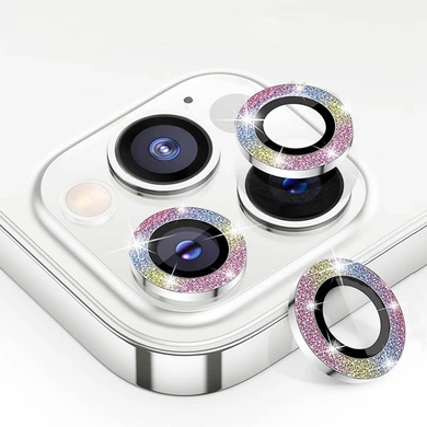 Захисне скло Metal Sparkles на камеру (в упак.) для Apple iPhone 15 Pro (6.1") /15 Pro Max (6.7"), Сиреневый / Rainbow