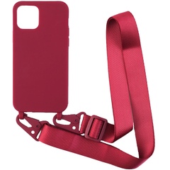Чохол Crossbody з довгим кольоровим ремінцем для Apple iPhone 14 Plus (6.7"), Бордовый
