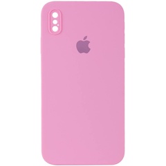 Чехол Silicone Case Square Full Camera Protective (AA) для Apple iPhone XS / X (5.8") Розовый / Light pink