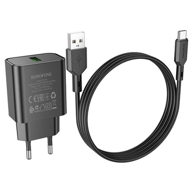 СЗУ Borofone BA72A Spring QC3.0 USB to Type-C Black