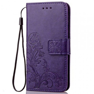 Кожаный чехол (книжка) Four-leaf Clover с визитницей для Samsung Galaxy M20 Фиолетовый