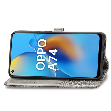 Кожаный чехол (книжка) Art Case с визитницей для Oppo A74 4G Серый