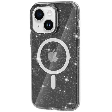 Чехол TPU Galaxy Sparkle (MagFit) для Apple iPhone 15 (6.1") Black+Glitter