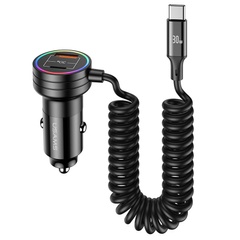АЗП Usams US-CC167 C33 60W with Spring Cable, Black
