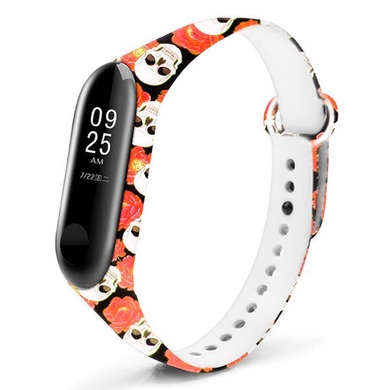 Силіконовий ремінець з малюнком для Xiaomi Mi Band 5 / 6, Черепа и розы / Красный