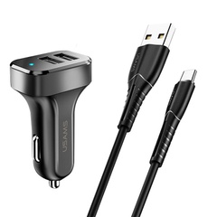 АЗУ Usams C13 2.1A Dual USB + U35 Type-C cable (1m) Черный