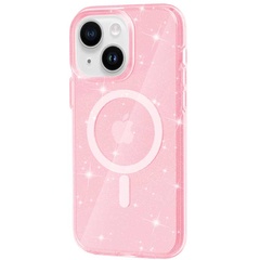 Чехол TPU Galaxy Sparkle (MagFit) для Apple iPhone 15 (6.1") Pink+Glitter