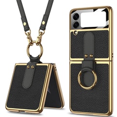 Кожаный чехол GKK with ring and strap для Samsung Galaxy Z Flip4 Black