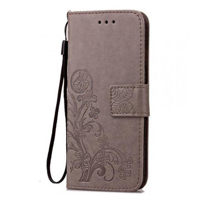 Кожаный чехол (книжка) Four-leaf Clover с визитницей для Xiaomi Pocophone F2, Серый