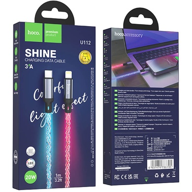 Дата кабель Hoco U112 Shine 20W Type-C to Lightning (1m), gray