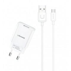 МЗП USAMS T21 Charger kit - T18 single USB + Uturn MicroUSB cable, Белый