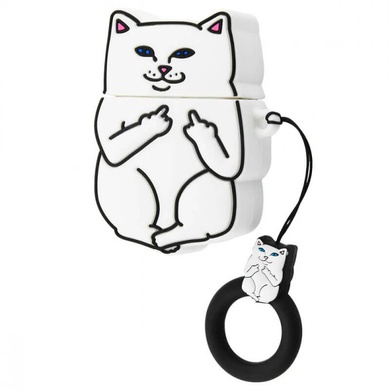 Силиконовый футляр Cat Fakk с кольцом для наушников AirPods 1/2 Кот / Белый