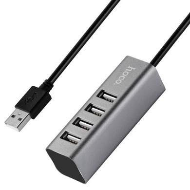 Переходник HUB Hoco HB1 USB to USB 2.0 (4 port) (1m) Серый