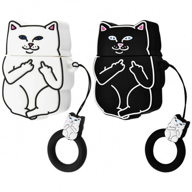 Силиконовый футляр Cat Fakk с кольцом для наушников AirPods 1/2 Кот / Белый