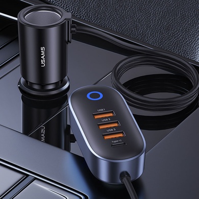 АЗУ Usams US-CC161 156W 4 USB Ports Extension with Cigarette Lighter Black