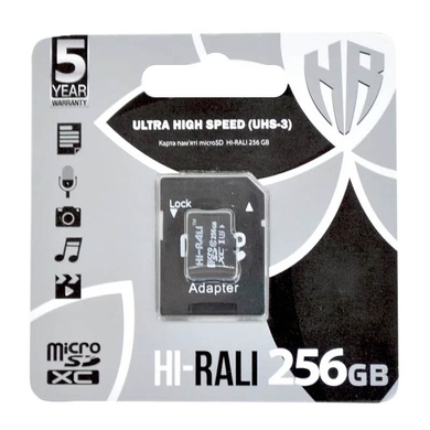 Карта пам'яті Hi-Rali microSDXC (UHS-3) 256 GB Card Class 10 з адаптером, Чорний