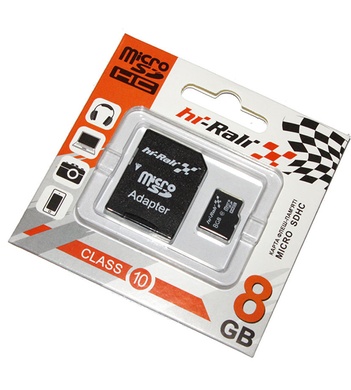 Картка пам'яті Hi-Rali microSDHC 8 GB Card Class 10 + SD adapter, Чорний