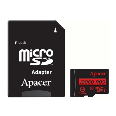 Карта пам'яті Apacer microSDXC (UHS-1) 128Gb class 10 R85MB/s + SD adapter, Black