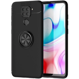 TPU чехол Deen ColorRing под магнитный держатель (opp) для Xiaomi Redmi Note 9 / Redmi 10X Черный / Черный