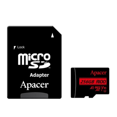 Карта пам'яті Apacer microSDXC (UHS-1) 256Gb class 10 V10 A1 R100MB/s + SD adapter, Black