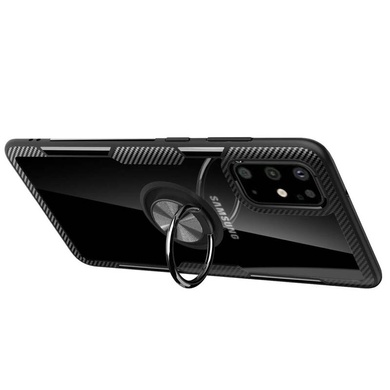 TPU+PC чехол Deen CrystalRing под магнитный держатель для Samsung Galaxy S20, Бесцветный / Черный